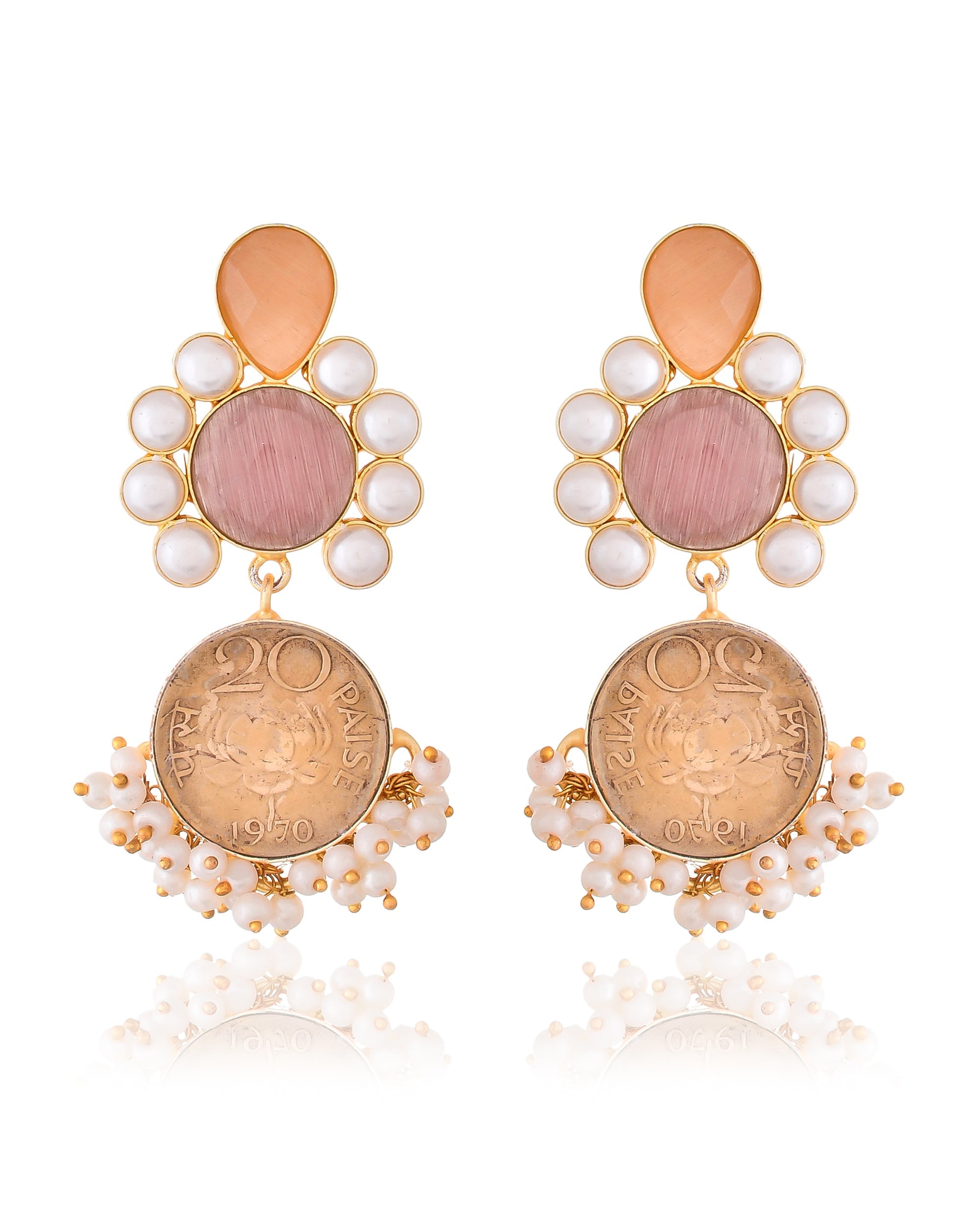 TWISTED COIN AND STONE EARING