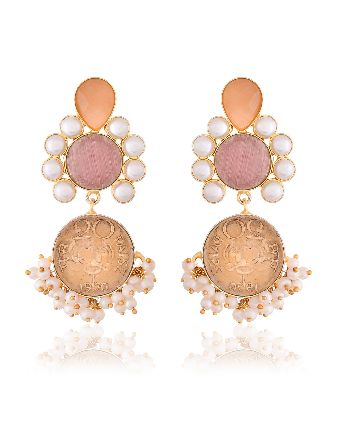 TWISTED COIN AND STONE EARING