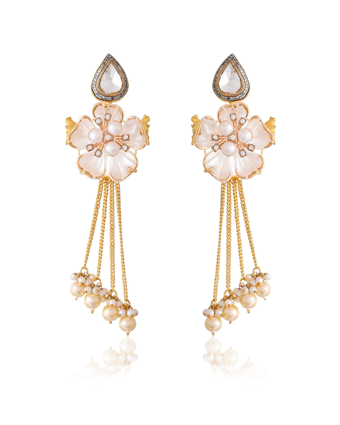 CHAIN FLOWER POLKI EARING