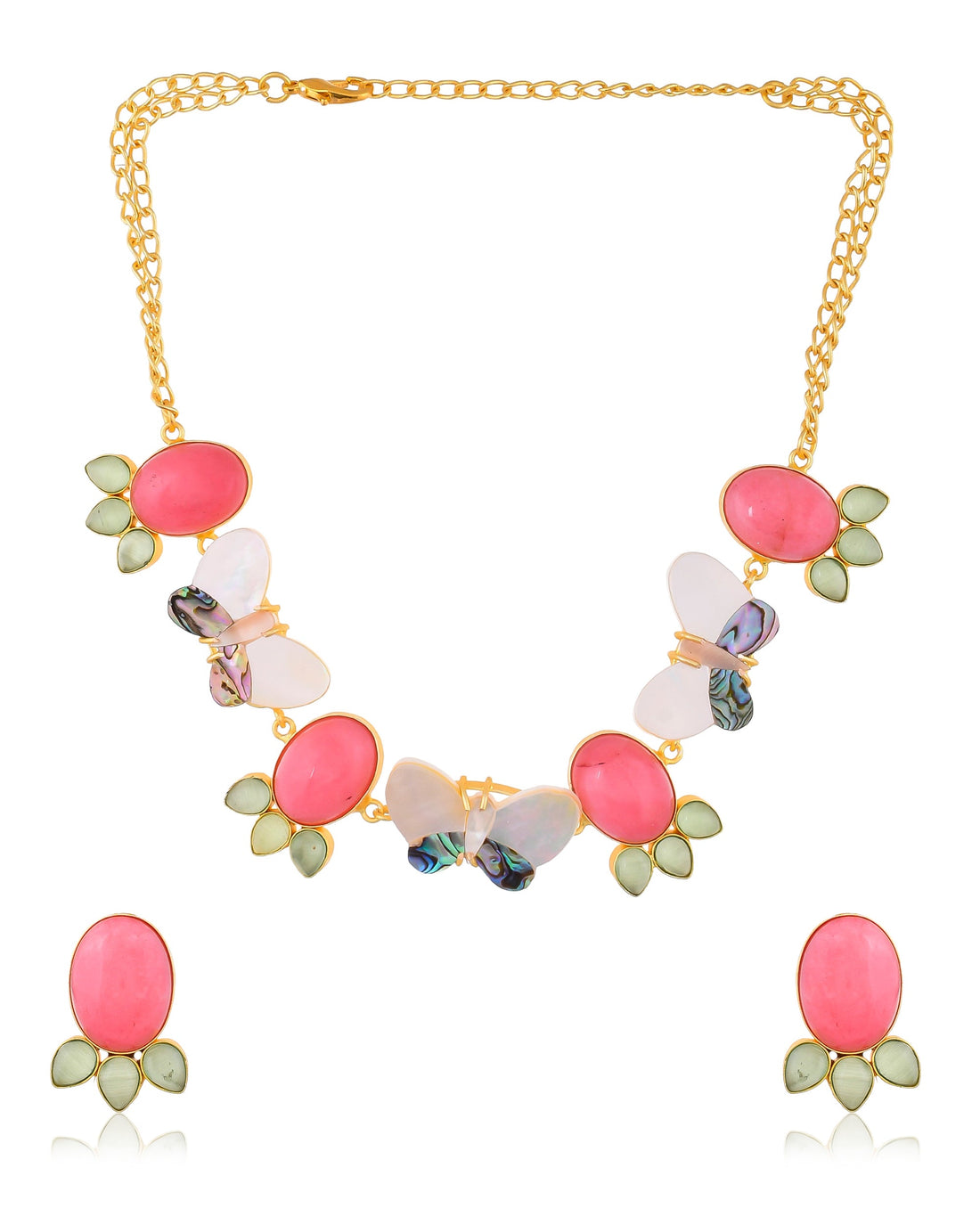 Glimmer Pink Mother of Pearls Necklace Set with Earrings